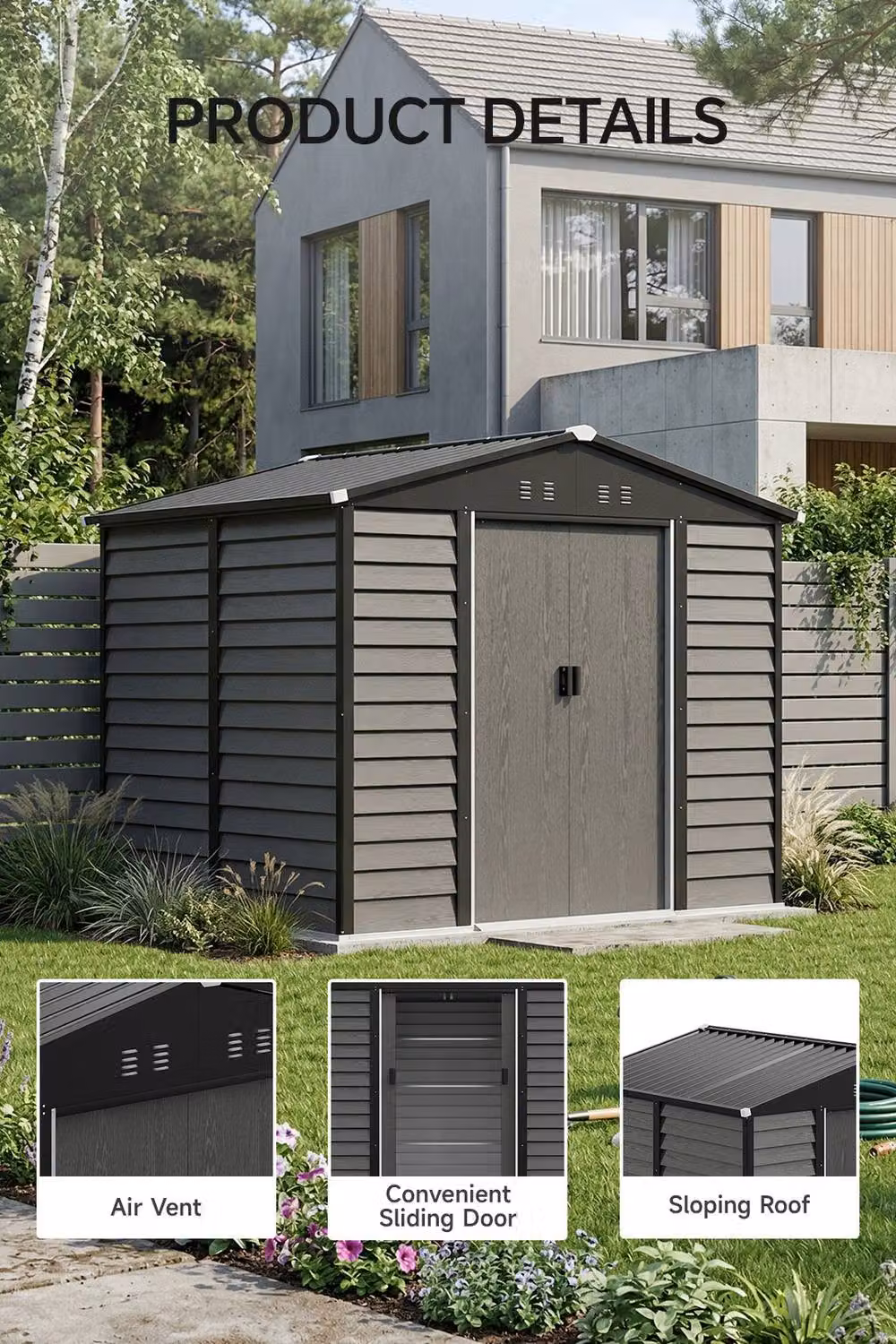Garden Sanctuary Gable Outdoor Garden Storage Shed in Grey – 3