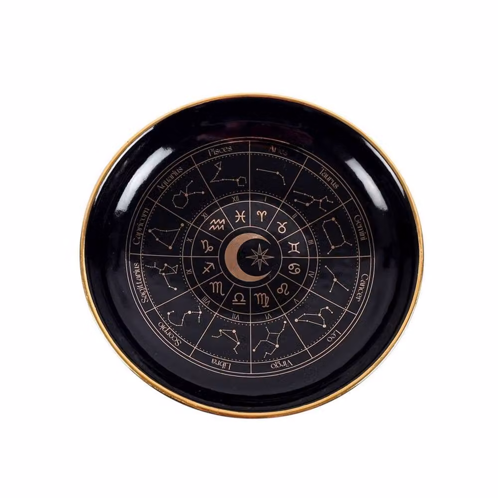 Something Different Astrology Wheel Trinket Dish in Black and Gold – 2