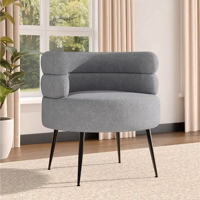 Livingandhome Grey Boucle Fabric Tub Accent Chair with Armrests