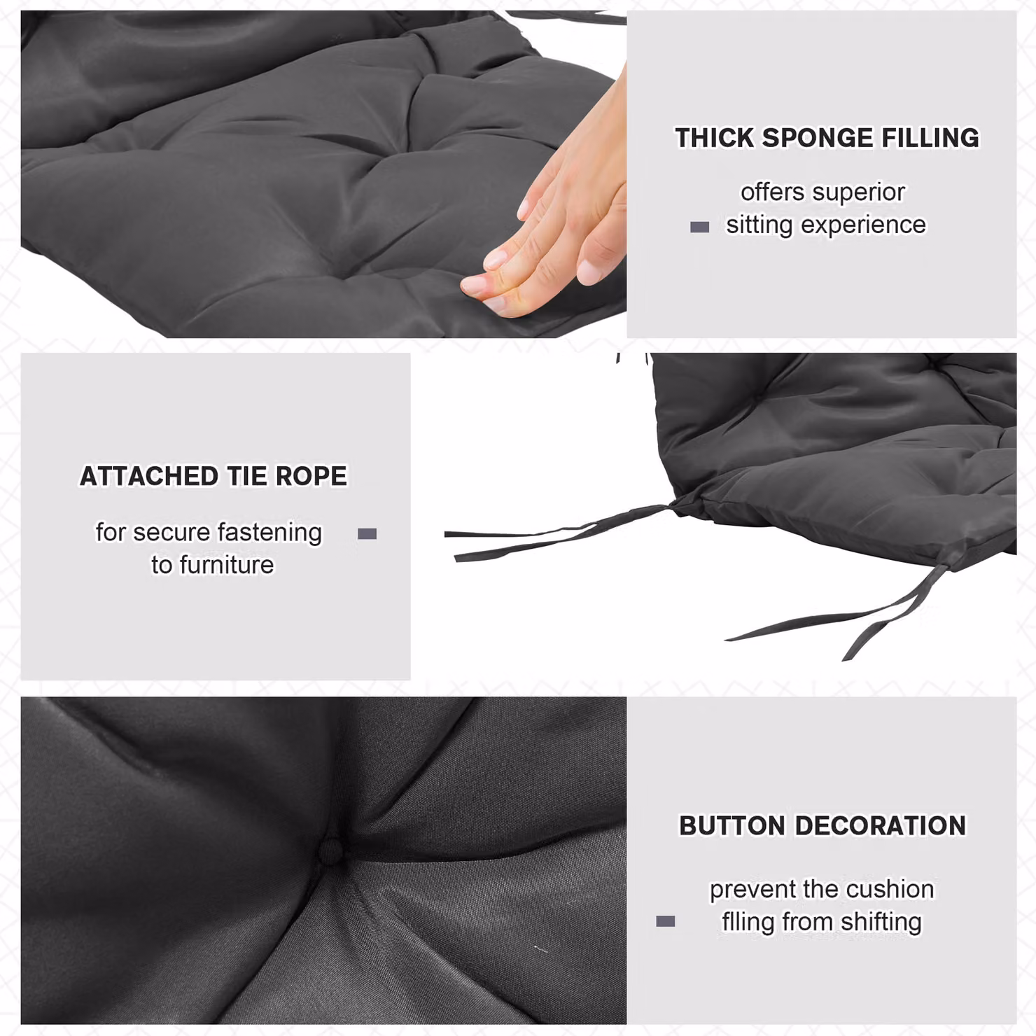 Outsunny Set of 2 Grey Water-Repellent Outdoor Seat Cushions, W/D/H: 50 x 98 x 8 cm – 5