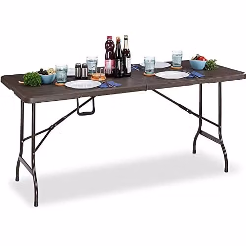 Gr8 Garden Heavy Duty 6ft Foldable Trestle Table in Brown Wooden Effect Design