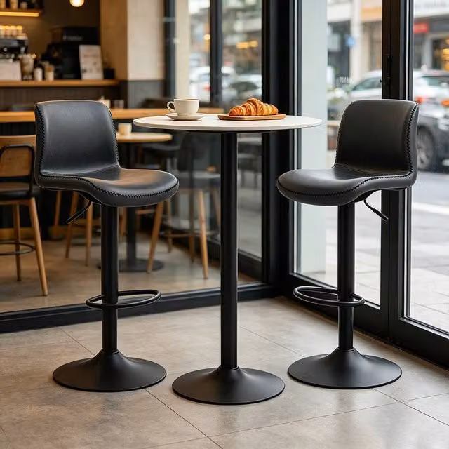 ERGOVEXA Classic PU Leather Bar Stools, Set of 2, Grey