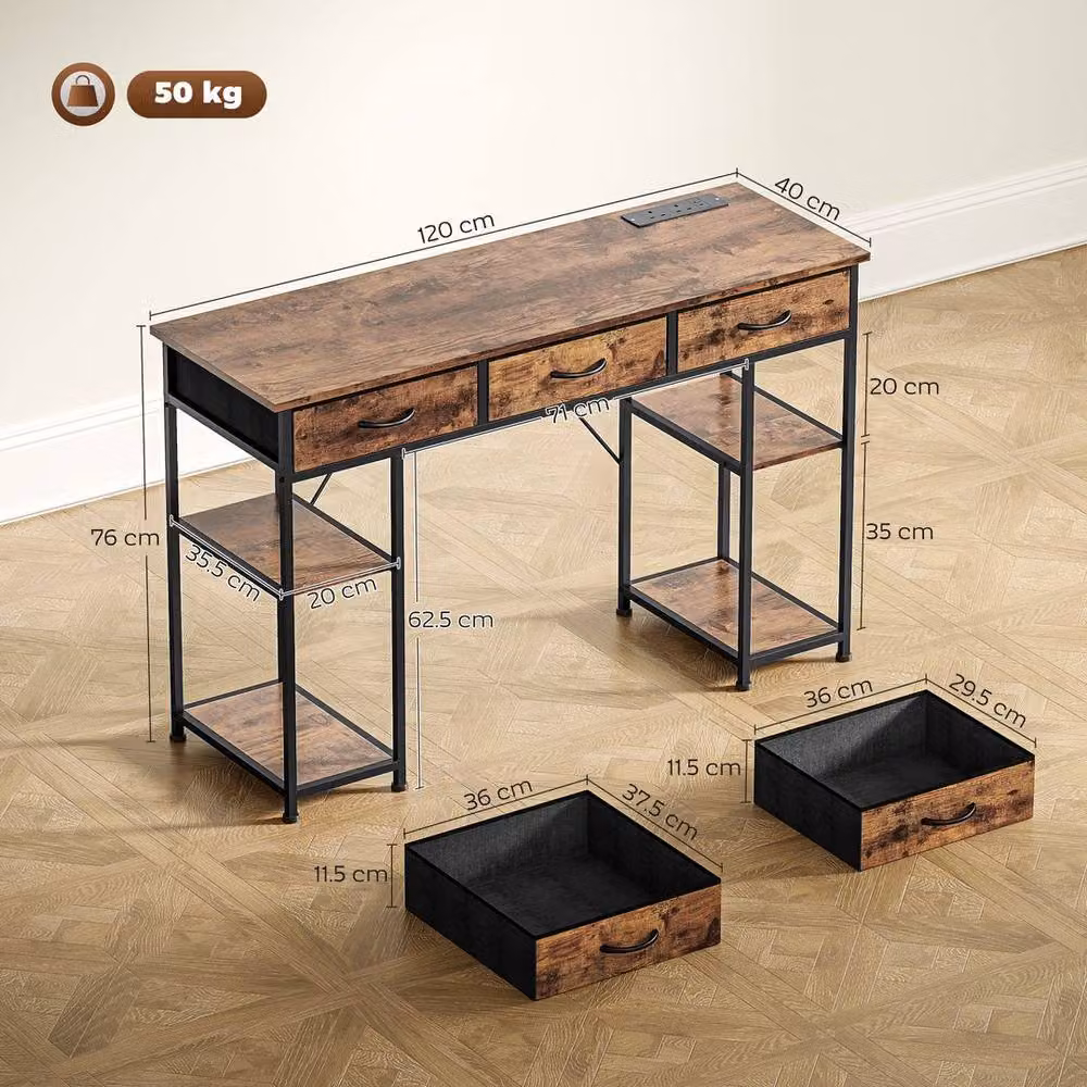 KORVIXA White and Rustic Brown Computer Desk with Wood Finish – 2