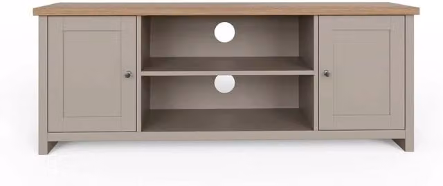 FORGEVIO Large Modern Grey Wood TV Media Stand and Storage Sideboard with Display Shelves – 1
