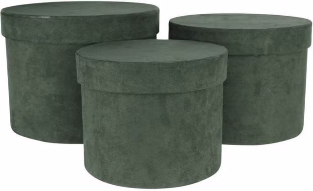 KDMD Green Suede Hat Boxes Set of 3