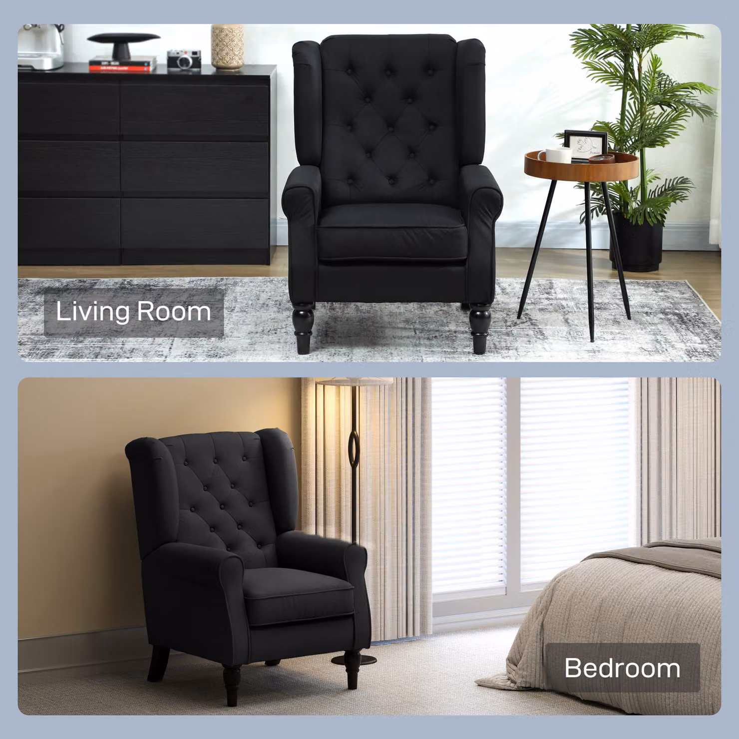HOMCOM Retro Black Accent Chair with Solid Wood Frame and Button Tufted Fabric Design – 8