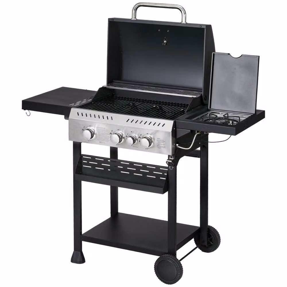 Rolipo Four Burner Steel Gas Grill with Thermometer and Warming Rack, Black – 2