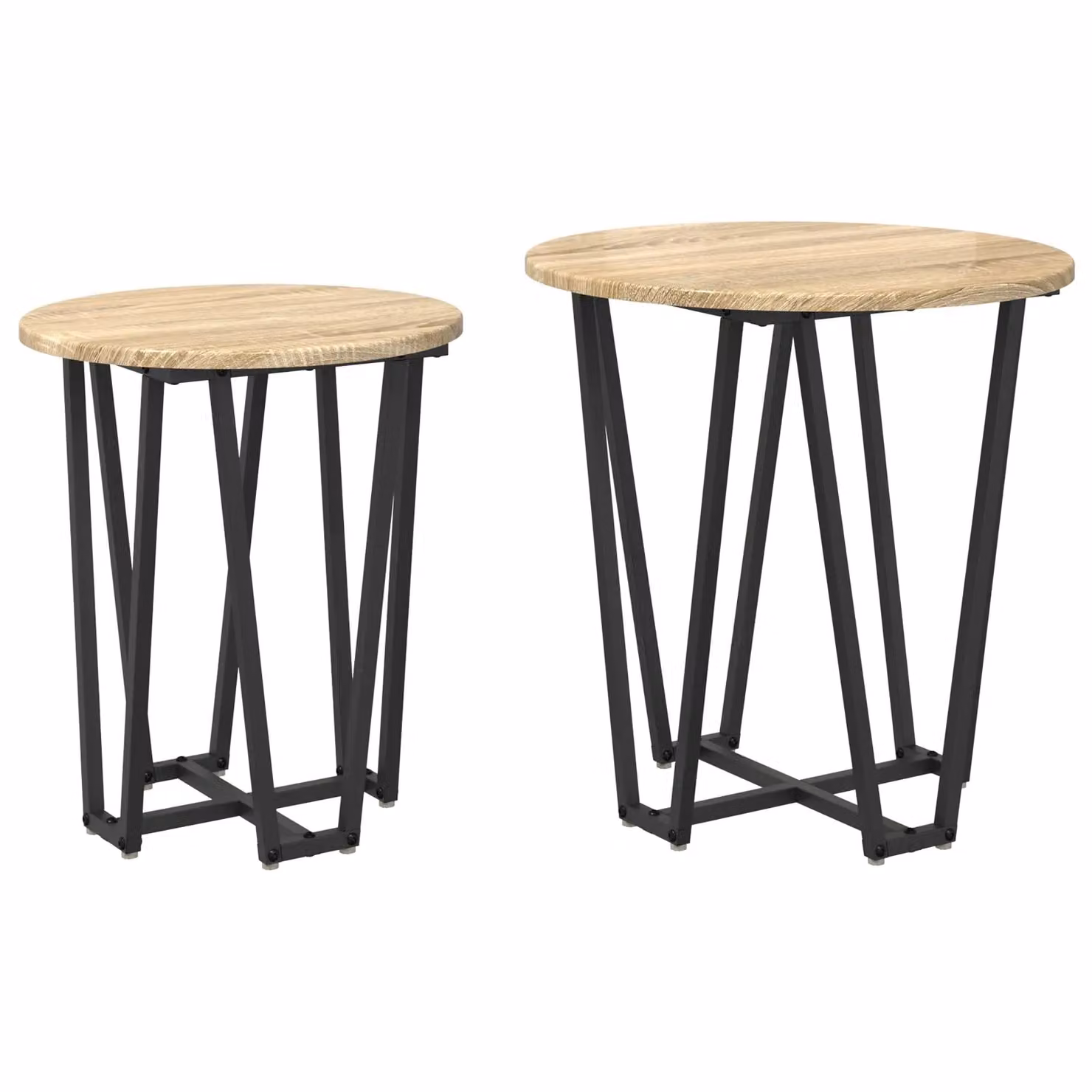 Berkfield Home Set of 2 Modern Round Nested Side Tables in Beige with Wood and Metal Construction – 2