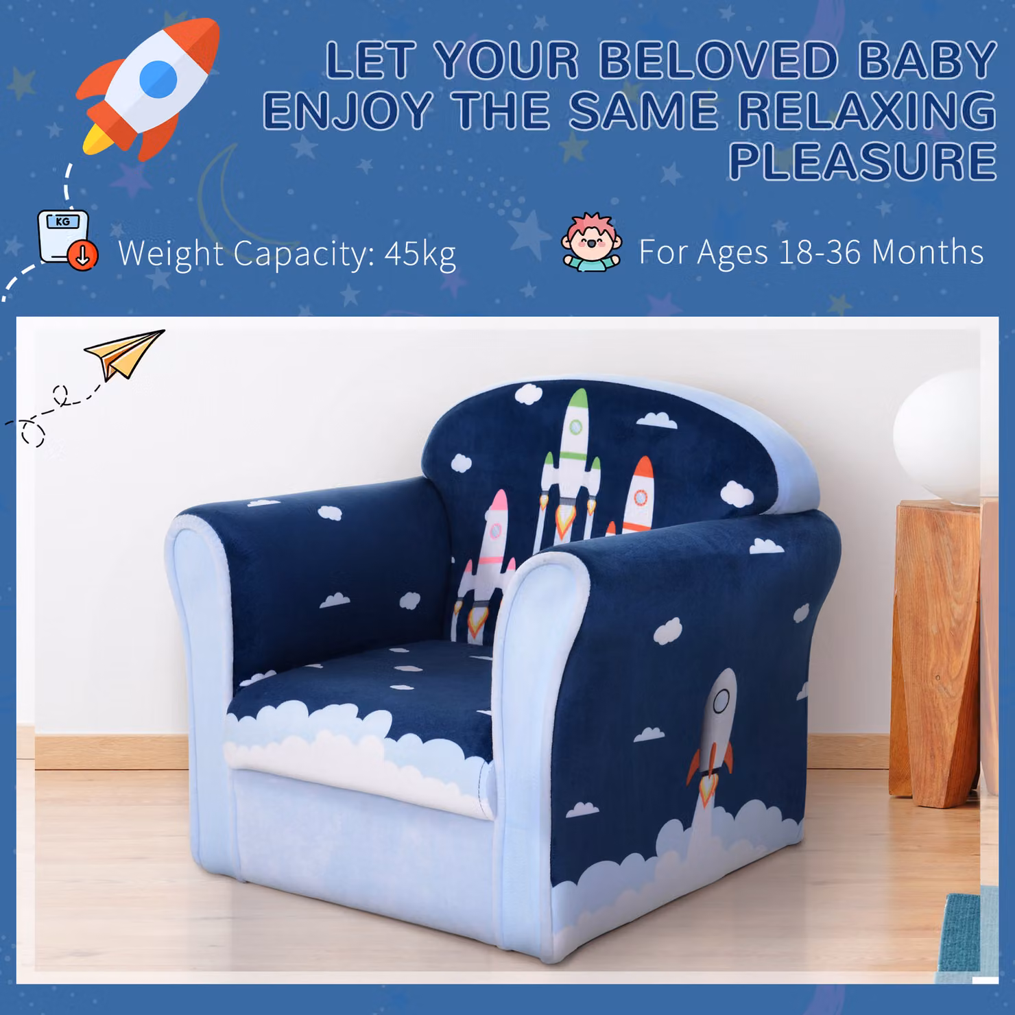 HOMCOM Childrens Armchair Single Sofa in Blue, W/D/H: 50 x 39 x 44 cm – 5