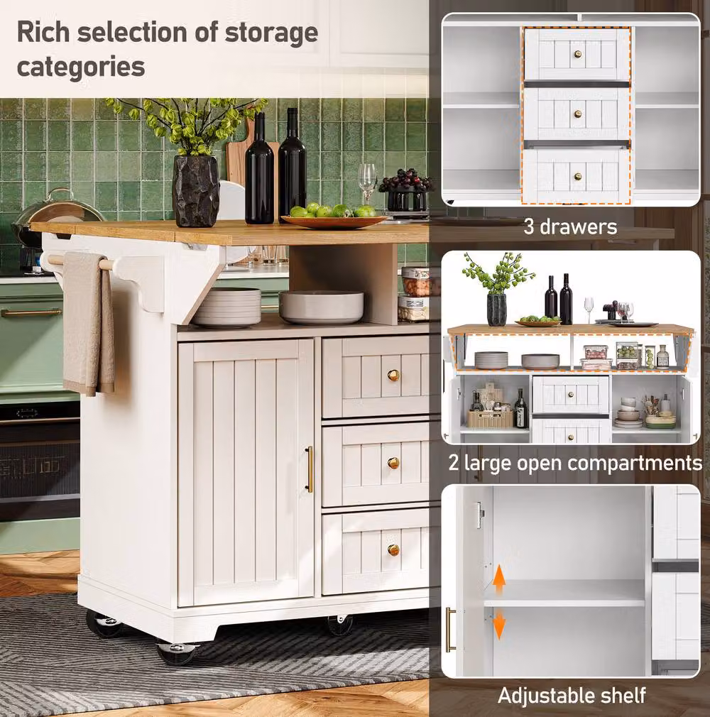 STILVORA White Kitchen Island with Drawers, Doors and Extendable Top – 4