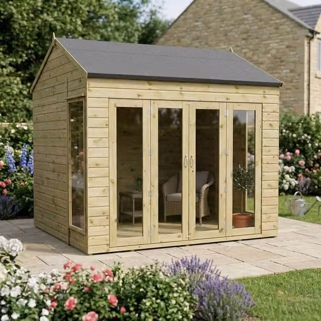 Mercia Vermont Wooden Summerhouse in Green and Brown, W: 243.84 cm, D: 243.84 cm, H: 260.4 cm – 1