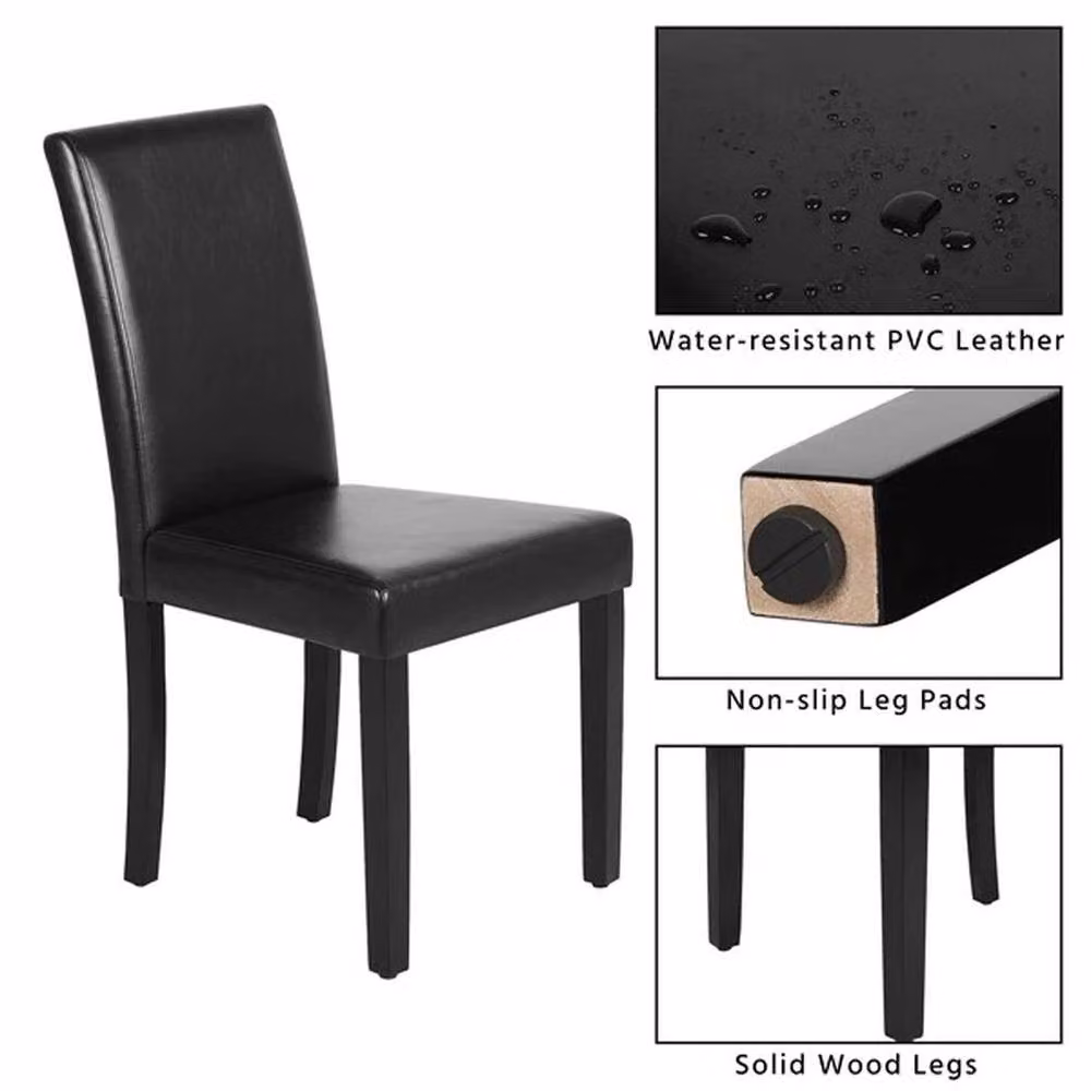 Kelvenix Set of 4 High Back Dining Kitchen Chairs in Black Synthetic Leather and Wood – 3