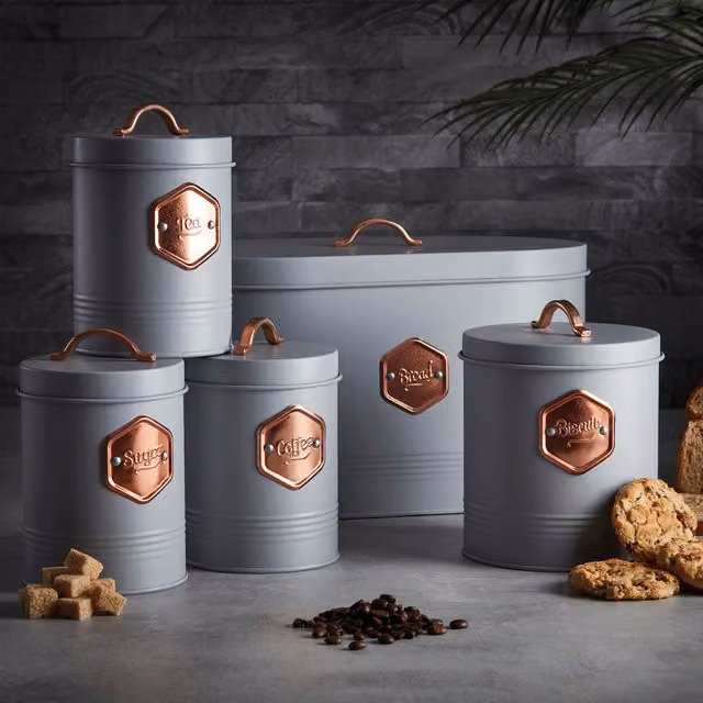 Cooks Professional 5-Piece Grey Metal Kitchen Storage Set