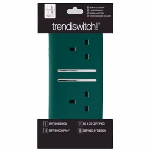 Trendi Switch 2 Gang 13 Amp Switched Tactile Plug Socket in Dark Green – 3