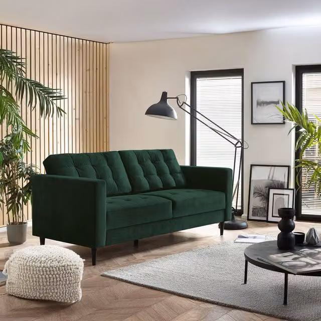 FurnitureboxUK Juno 3-Seater Velvet Sofa in Emerald Green with Solid Wood Frame