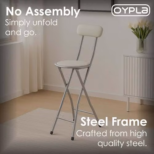Oypla White Padded Folding Kitchen Bar Stool with Synthetic Leather Seat – 3