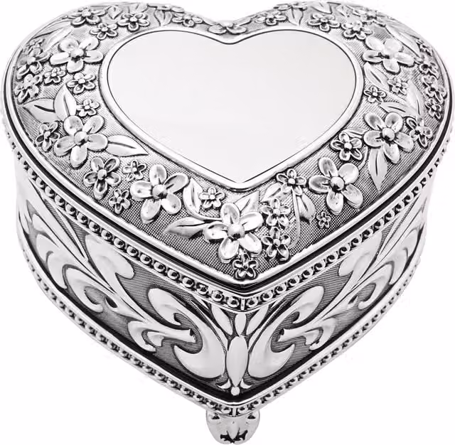 Sophia Classic Collection Classic Heart Musical Jewellery Box in Silver with Beautiful Dreamer Tune – 1