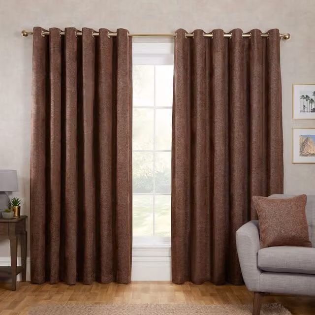 Divante Brown Blackout Eyelet Fabric Curtain Panel