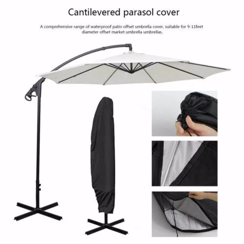 EONLION Waterproof Polyester Cantilever Banana Parasol Cover in Black, Diameter: 100 cm – 2