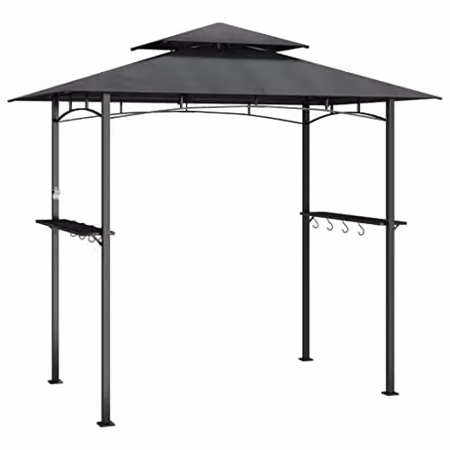 vidaXL BBQ Gazebo with Side Shelves in Anthracite, W/D/H: 240 x 150 x 243 cm