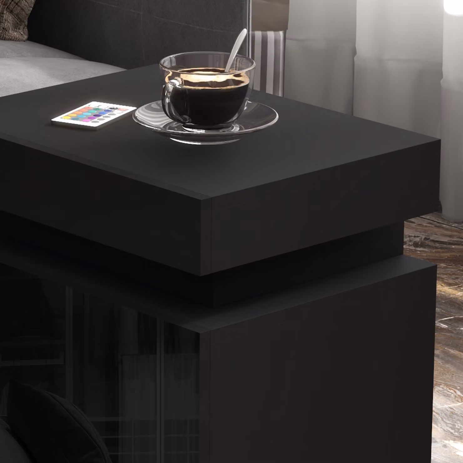 HOMCOM Set of 2 High Gloss Black Bedside Tables with RGB LED Lighting and 2 Drawers – 9