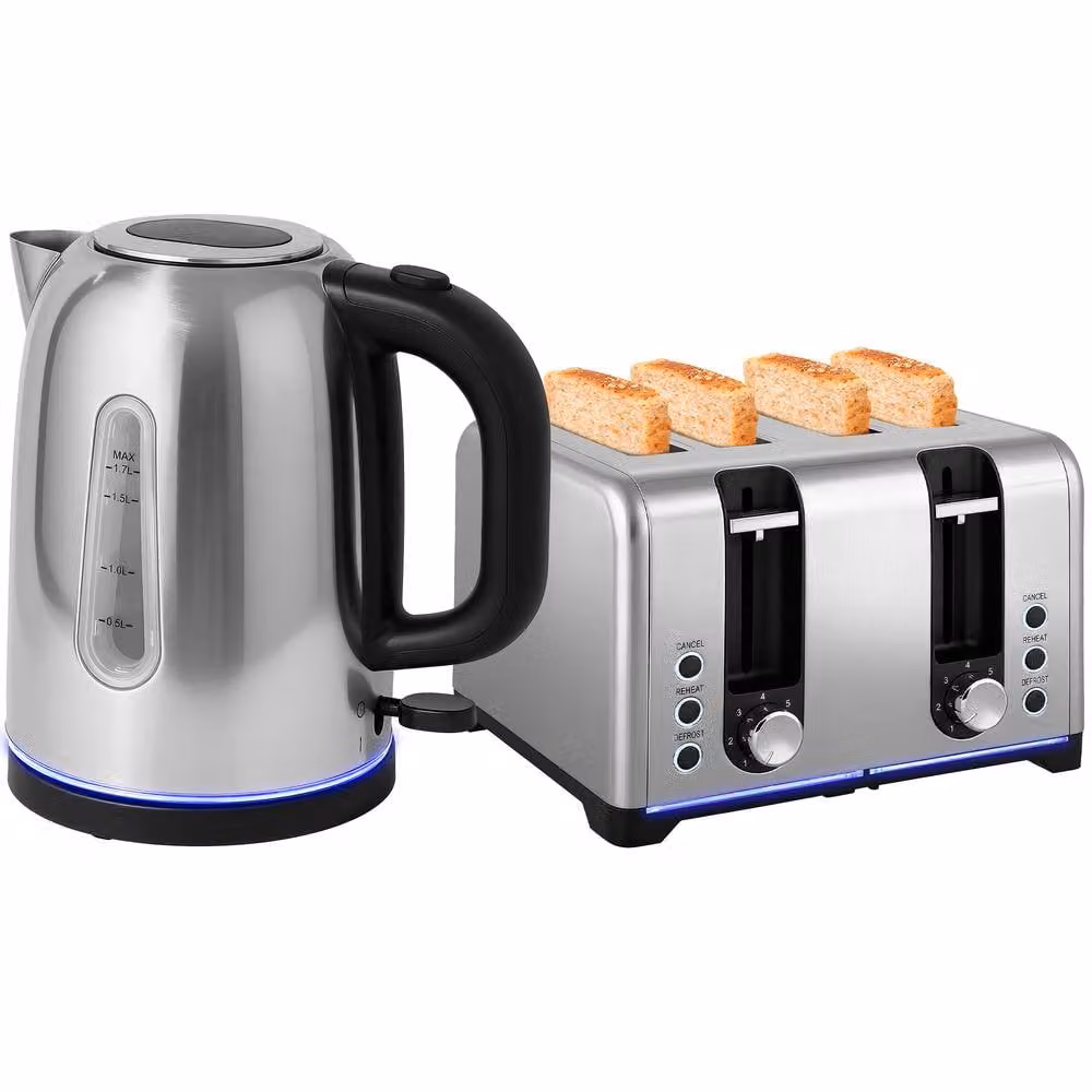 STILVORA Silver Kettle and 4-Slice Toaster Set in Stainless Steel – 3