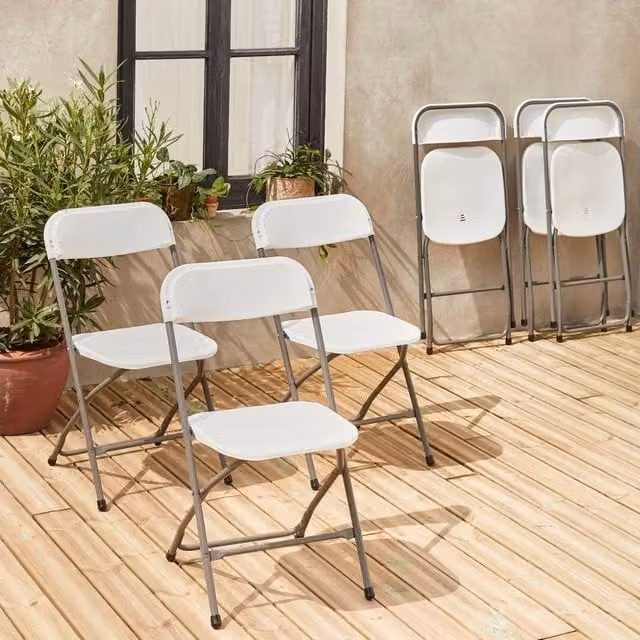 sweeek Set of 6 White Folding Event Chairs with Metal and Plastic Construction H 81 cm x W 50 cm x D 50 cm – 1