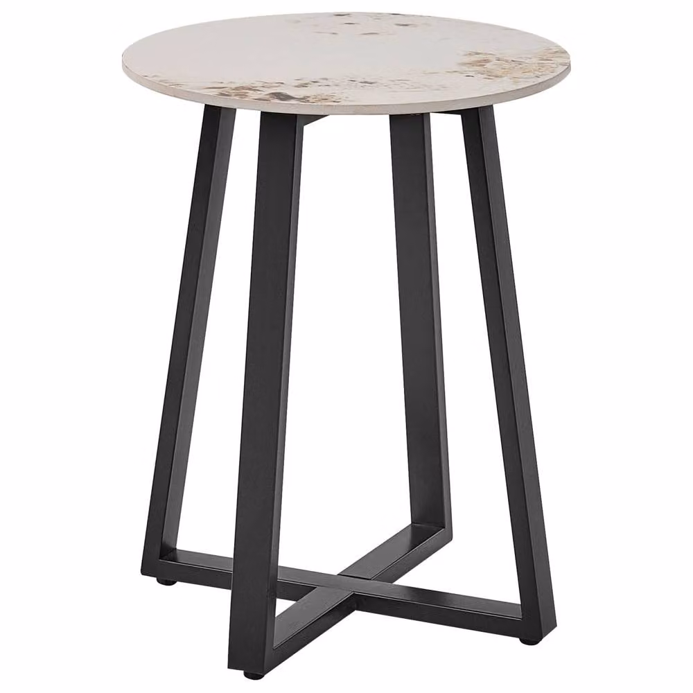 Wyld Haus Black Round Side Table with White Marble-Effect Ceramic Top, Diameter: 45 cm – 2
