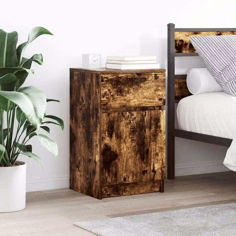 Berkfield Home Set of 2 Durable Bedside Cabinets in Smoked Oak, W/D/H: 39 x 35 x 65 cm – 2