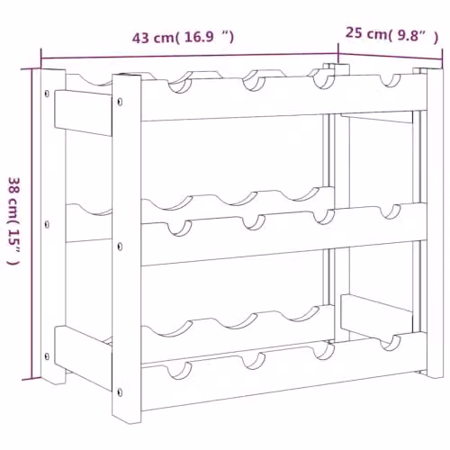 vidaXL Grey Solid Pine Wood Wine Rack for 12 Bottles – 3
