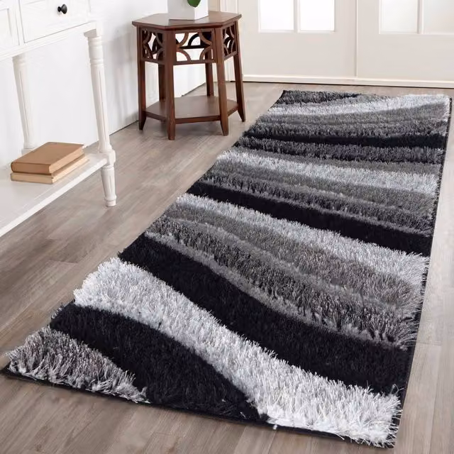 Desire Rugs Modern Soft Waves Shimmer Shaggy Runner, Grey, W: 60 cm, L: 220 cm