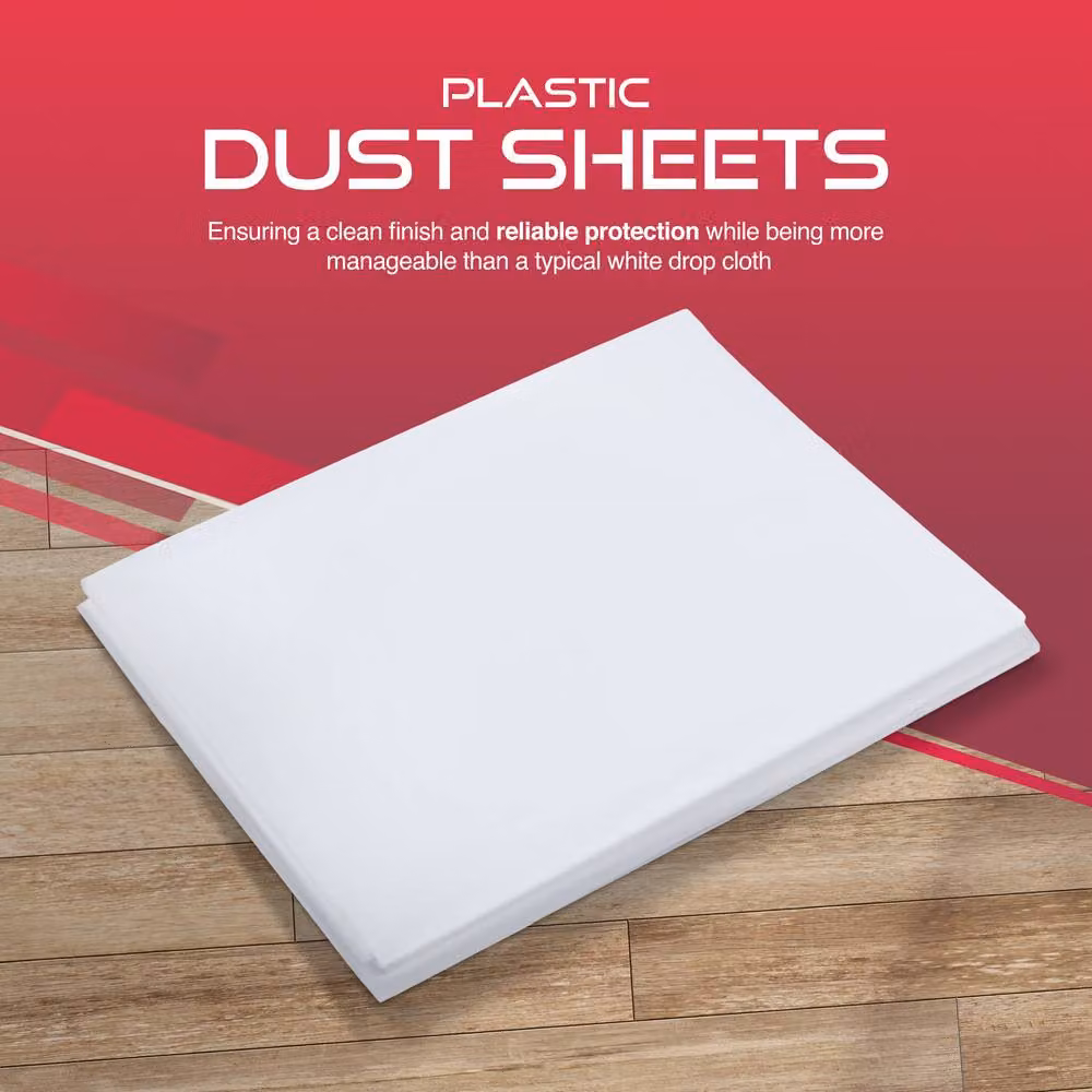 Haltons 6 Pack White LDPE Plastic Dust Sheets, W: 3.6 m x D: 2.7 m – 2