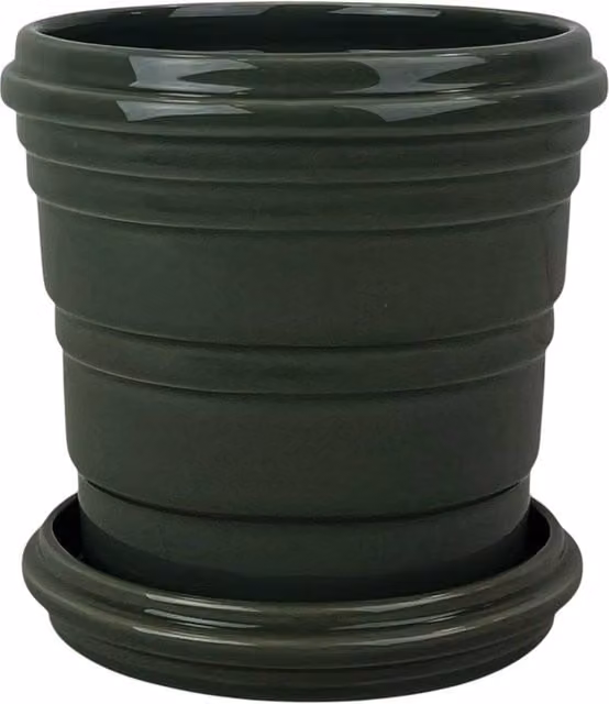 Four Candle Sage Ribbed Ceramic Pot and Saucer in Green
