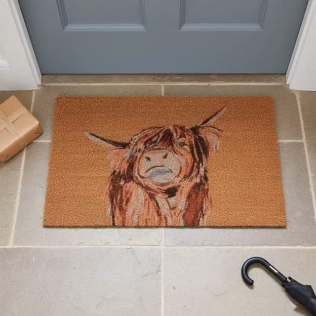 Madison & Mayfair Brown Highland Cow Coir Doormat, W: 44 cm, D: 75 cm – 1