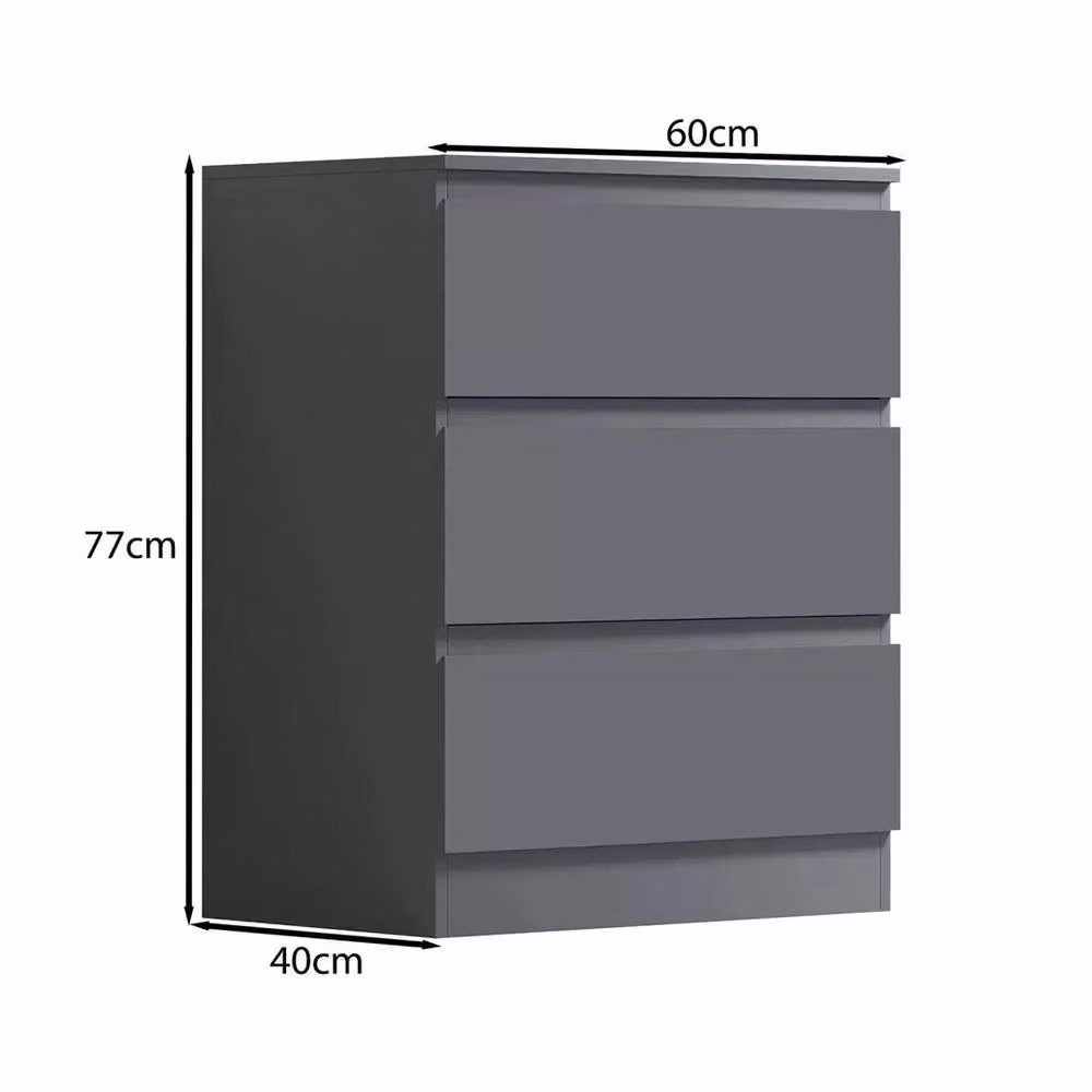 FORGEVIO Modern 3 Drawer Chest of Drawers and Bedside Table in Matt Grey – 2