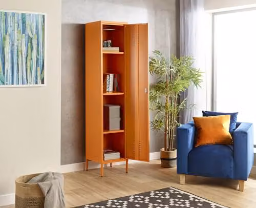 Moderna Metal Locker Cabinet with Lockable Storage and Adjustable Shelves, Orange, H 180 x W 38.5 x D 38.5 cm – 2