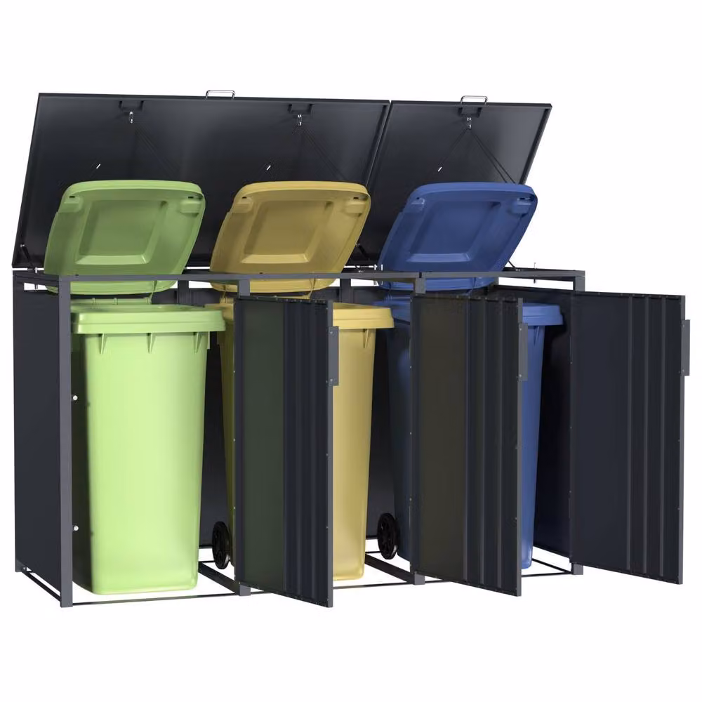 Phoenix Safe Company Anthracite Triple Wheelie Bin Store for 3 x 240L Bins, Soft Close Metal Storage, W/D/H: 80 x 116 x 80 cm – 5