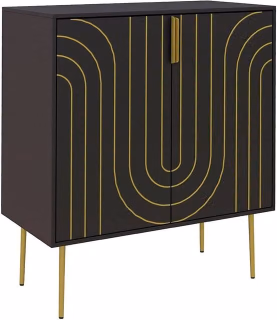 KORVIXA Black Modern Wood Storage Cabinet with 2 Hinged Doors and Internal Shelves, W/D/H: 100 x 100 x 100 cm