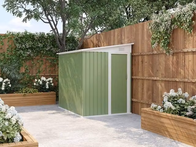 Daxton Lean-To Metal Garden Shed in Green, 3.15 m2, Galvanised Steel with Pent Roof and Single Door – 1