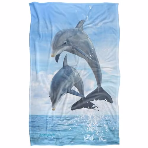 JQ Licensing Royce Mcclure Dolphin Jumpers Silky Touch Super Soft Fleece Throw Blanket, Blue Multicolour, W: 91 cm, D: 147 cm