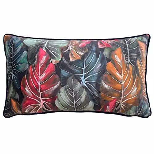 Wylder Tropics Mogori Leafage Floral Printed Velvet Cushion in Brown and Multicolour, W/H: 50 x 30 cm – 3