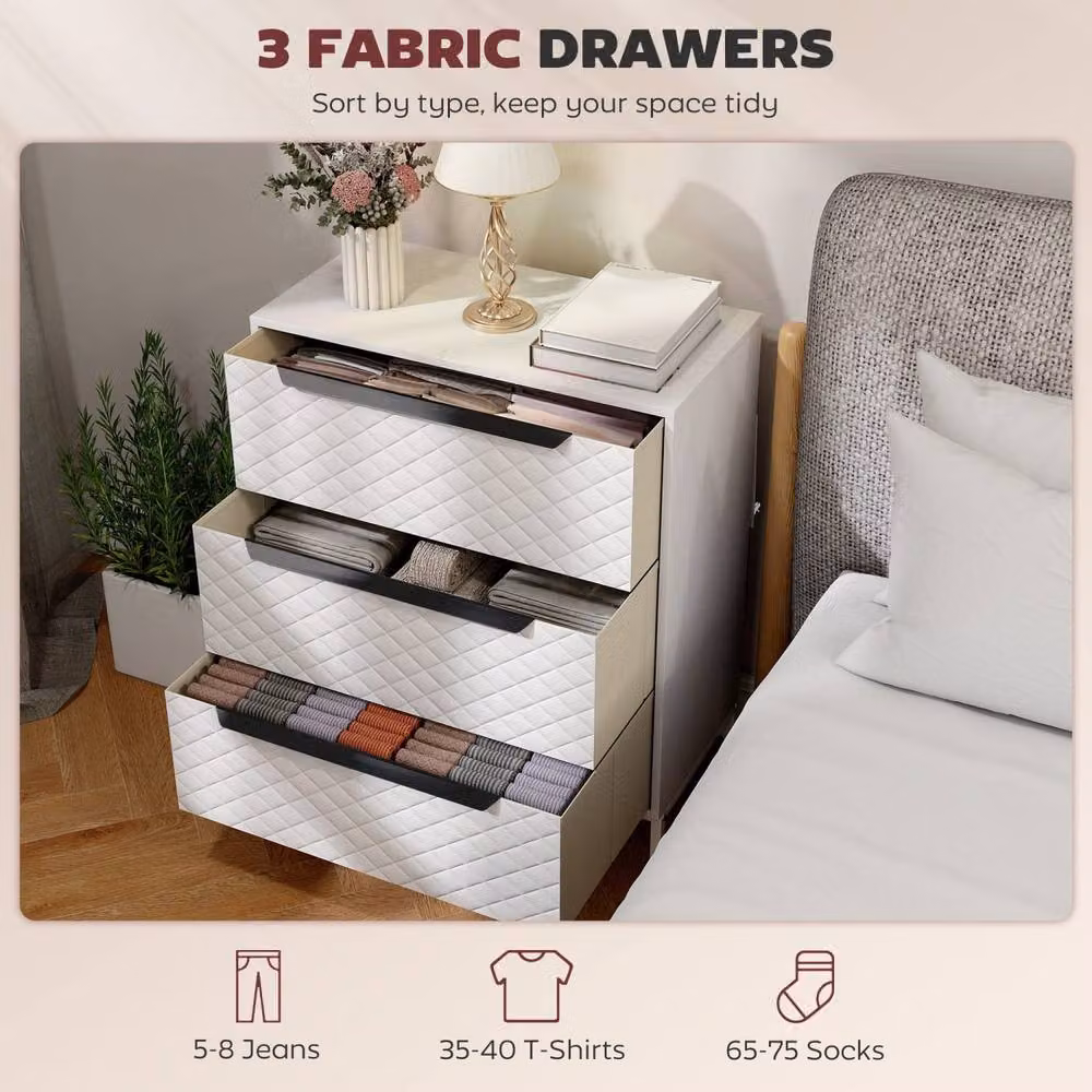 Wyld Haus Kakara White 3 Drawer Fabric Storage Dresser – 3