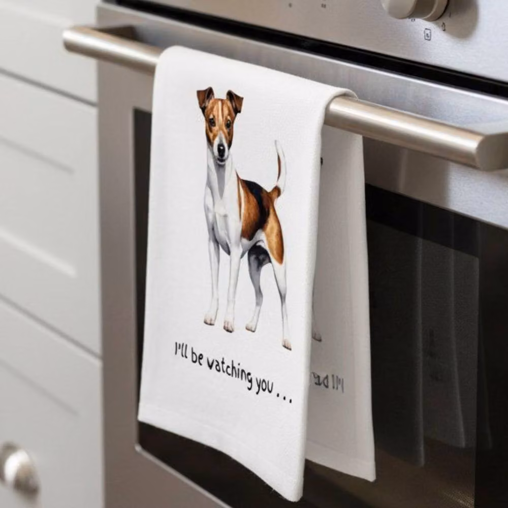 Animal Crackers Jack Russell Terrier Cotton Tea Towel in White and Grey, 66 cm – 2