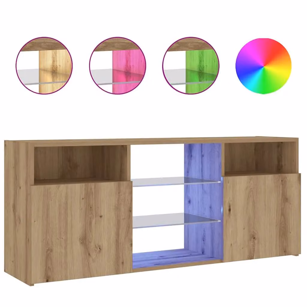 Berkfield Home Modern TV Cabinet with LED Lights in Artisan Oak Brown, W/D/H: 120 x 30 x 50 cm – 2