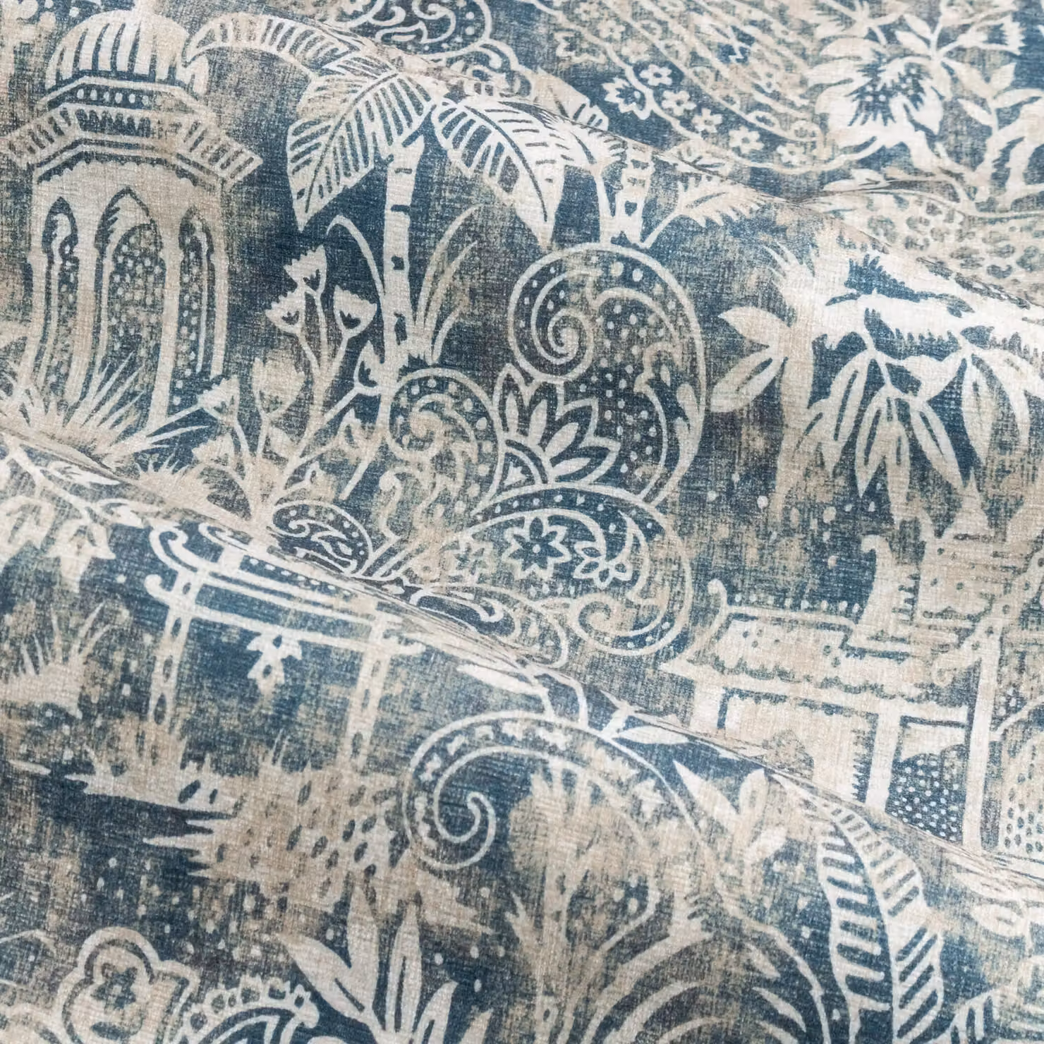 Wylder Tropics Bengal Blue Chenille Eyelet Curtains, Width: 229 cm, Drop: 137 cm – 4