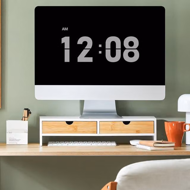 SoBuy Wooden Monitor Stand Desk Organiser with 2 Drawers