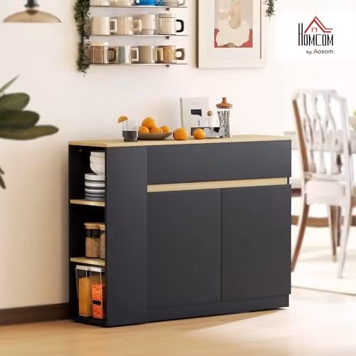 HOMCOM Modern Black Kitchen Island Sideboard with 2 Doors and 2 Drawers – 2