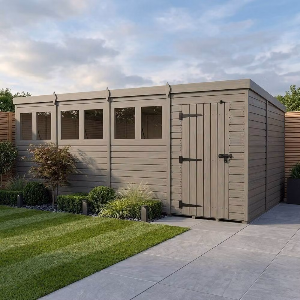 Buttercup Farm Grey Composite Pent Garden Shed with Single Door and Windows W: 610 cm, D: 274 cm, H: 210 cm – 2