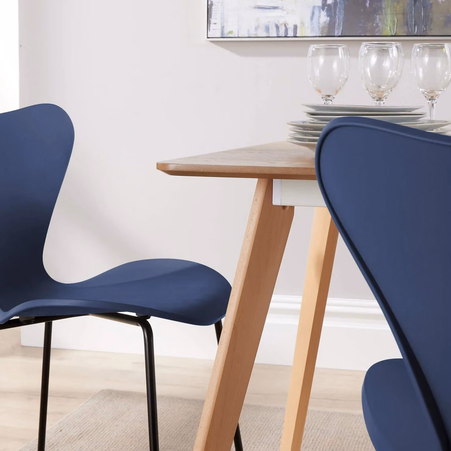 Home Source Kitchen Dining Table and 4 Chairs Set with Beech Legs and Veneer Top in Navy Blue – 6