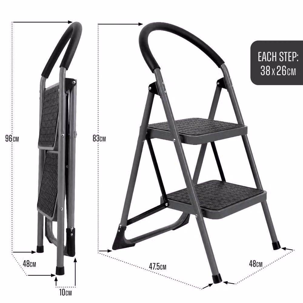 Futura 2 Step Heavy-Duty Steel Folding Step Ladder in Grey – 7